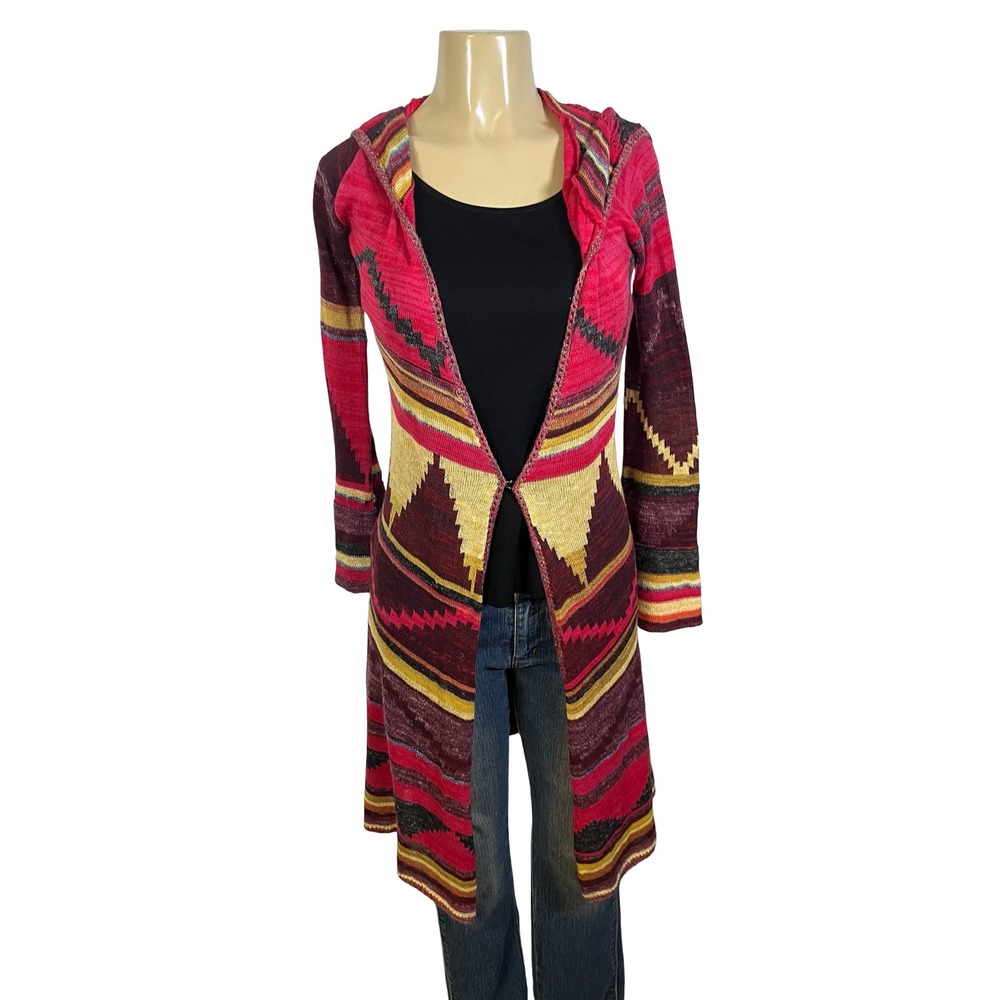 Free People Hooded Duster Cardigan Southwestern Aztec Geometric Knit XS/S